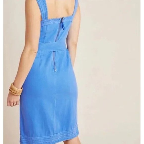 Anthropologie Maeve Elizabeth Dress Blue Button Front Sleeveless - Picture 2 of 12